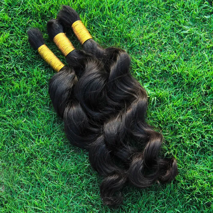 人間の髪のバルクは横糸なしペルーのゆるい波の髪3バンドル巻き毛の髪の髪の毛拡張マイクロブレードのための安価な織物2579284