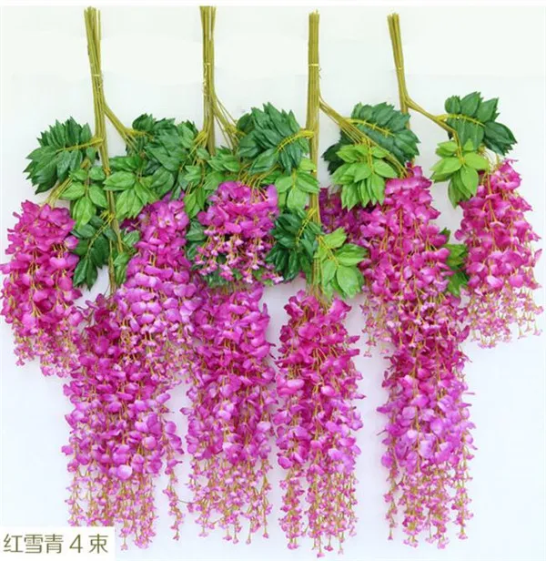 24pcs Silk Wisteria Flower Rattans 110cm/ 65cm Flores de Wisteria para casamento Flores decorativas artificiais de Natal 6 cores