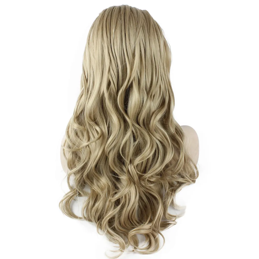 Perruque de Cheveux Synthétiques Longue Ondulée Blonde Cendrée Lace Front Résistante à la Chaleur