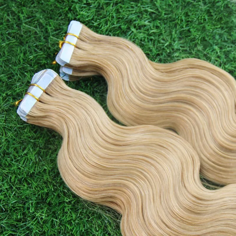 Miel Blonde Tape Cheveux Remy Extensions de Cheveux / Blonde Brésilienne Vierge Remy Peau de Trame Adhésif Cheveux Extensions Produits 100g