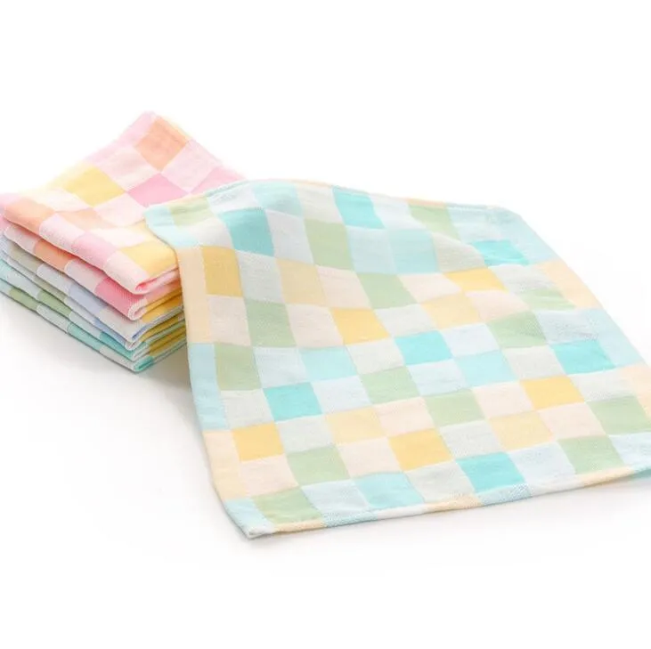Good A++ Cotton double gauze baby small square lattice small towel baby mouth water towel gift TL018 as your needs