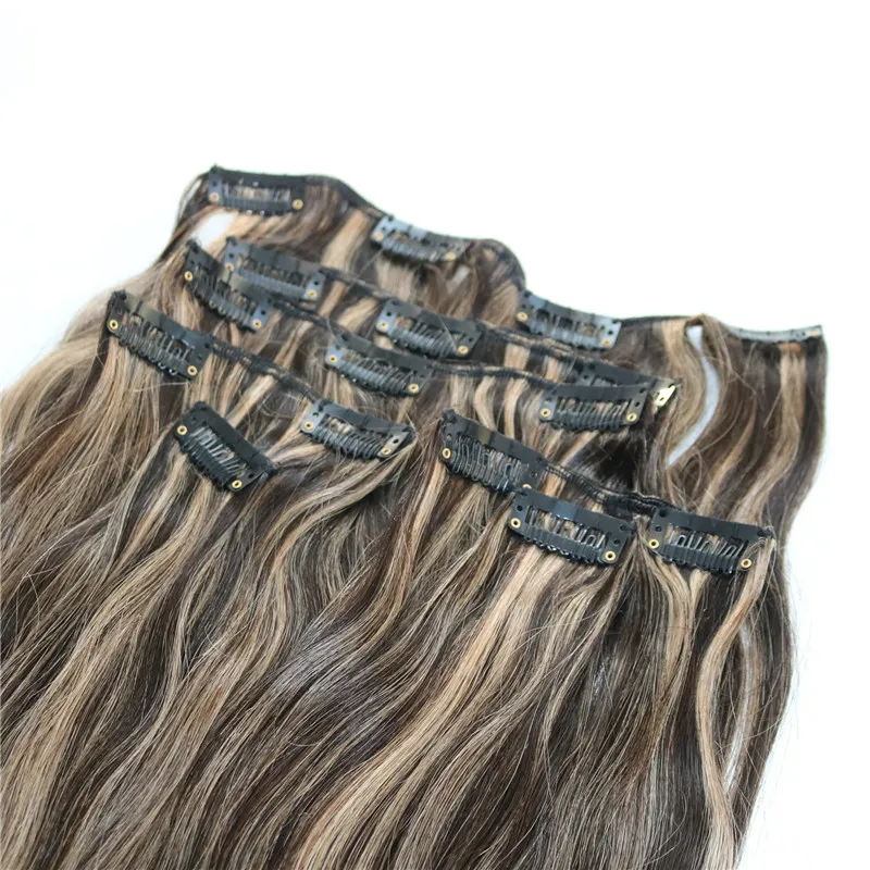 120g Piano Color Human Hair Extensions Klipp i ombre två ton 2# Brun till 27# Blond Höjdpunkter Whole230N