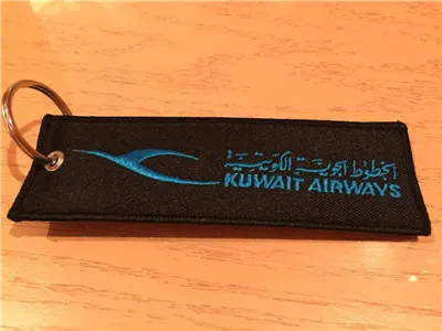 Kuwait Airways Logo mit 4 Balken, bestickter Stoff-Schlüsselanhänger, Luftfahrt-Tags, 13 x 4 cm, 100 Stück