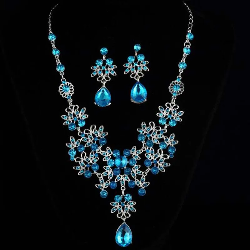 Ensemble de boucles d'oreilles et collier en cristal strass, goutte d'eau, ensemble de bijoux de mariée pour fête de mariage, accessoires de fête pour femmes et filles