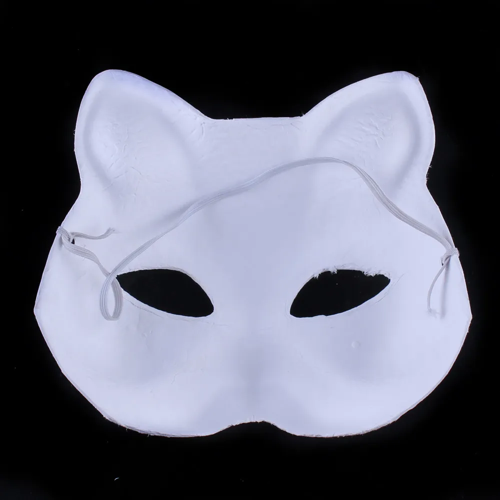 DIY Blank Unpainted Cat Masks Plain White Environmental Paper Pulp Masquerade Half Mask Hand Painting Fine Art Programs