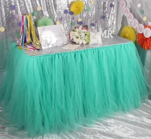 결혼식을위한 투투 테이블 장식 초대장 생일 아기의 신부 소나기 Tulle Table Skirt 무료 배송 WQ19