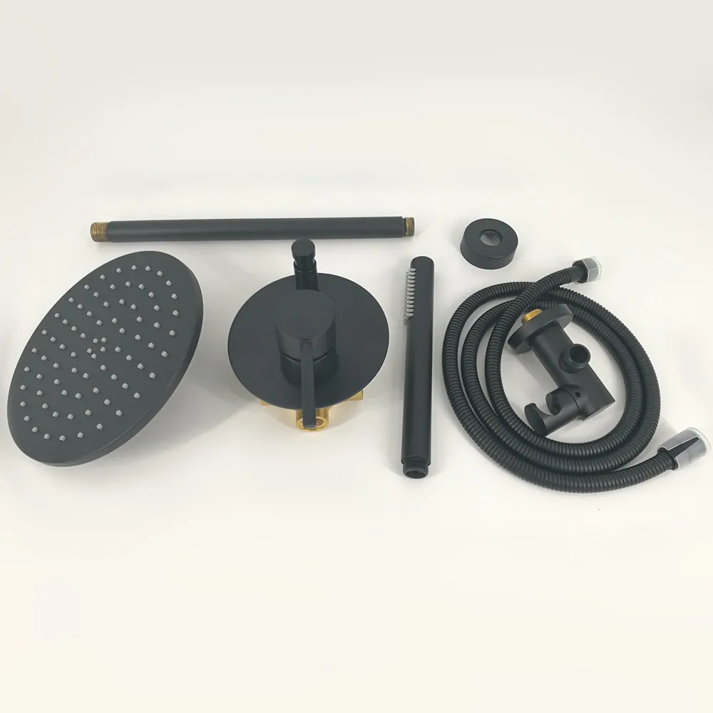 Rolya Luxury Solid Brass Matte Svart Dolt Vattenfall Badrum Dusch Set In Wall Rain Shower Caucet