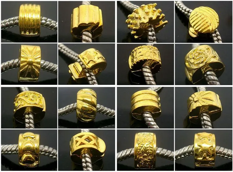 50st Lot Mixed Copper Base Gold Plated Stopper Clip Charms för smycken som tillverkar DIY -pärlor för europeisk armband hela i bulk L222F