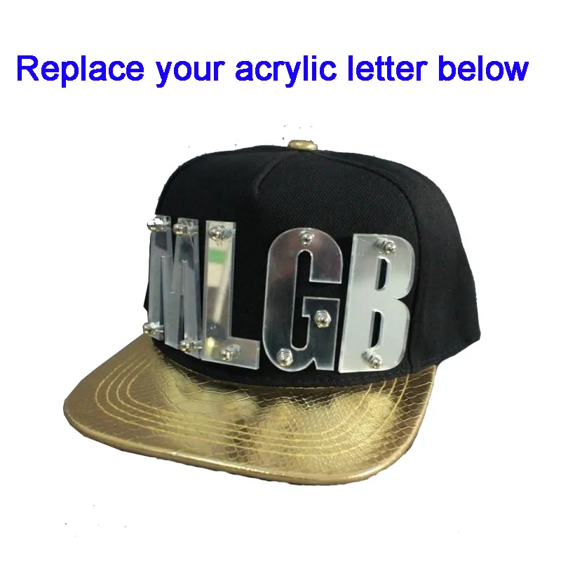 Snapbacks personnalisés lettres acryliques 3D, chapeaux à visière plate en cuir PU, casquette Hip Hop réglable en acrylique, vente en gros