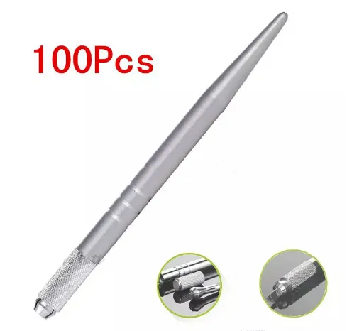 100 Stücke Silber professionelle Permanent Make-up Stift 3D Stickerei Make-up manuelle Stift Tattoo Augenbraue Microblade kostenloser Versand