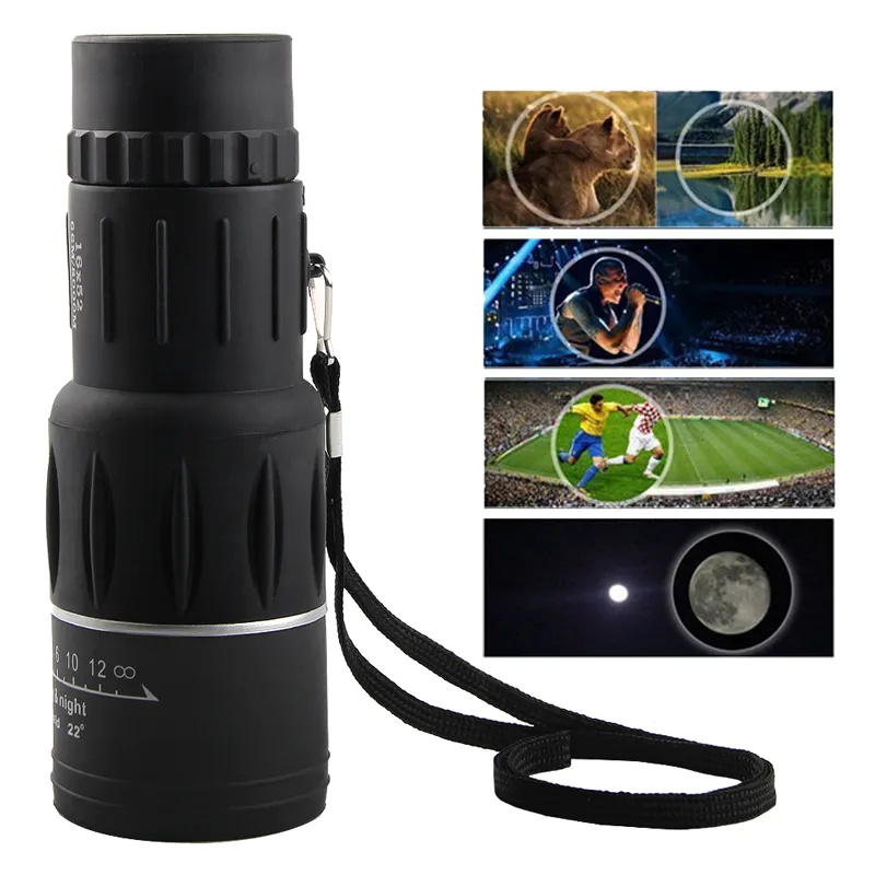 HaleBor 16x52 Único Foco Óptico Lente Dia Noite Visão Armoring Monocular Telescope Scope Viagem Com Clipe Universal / lote