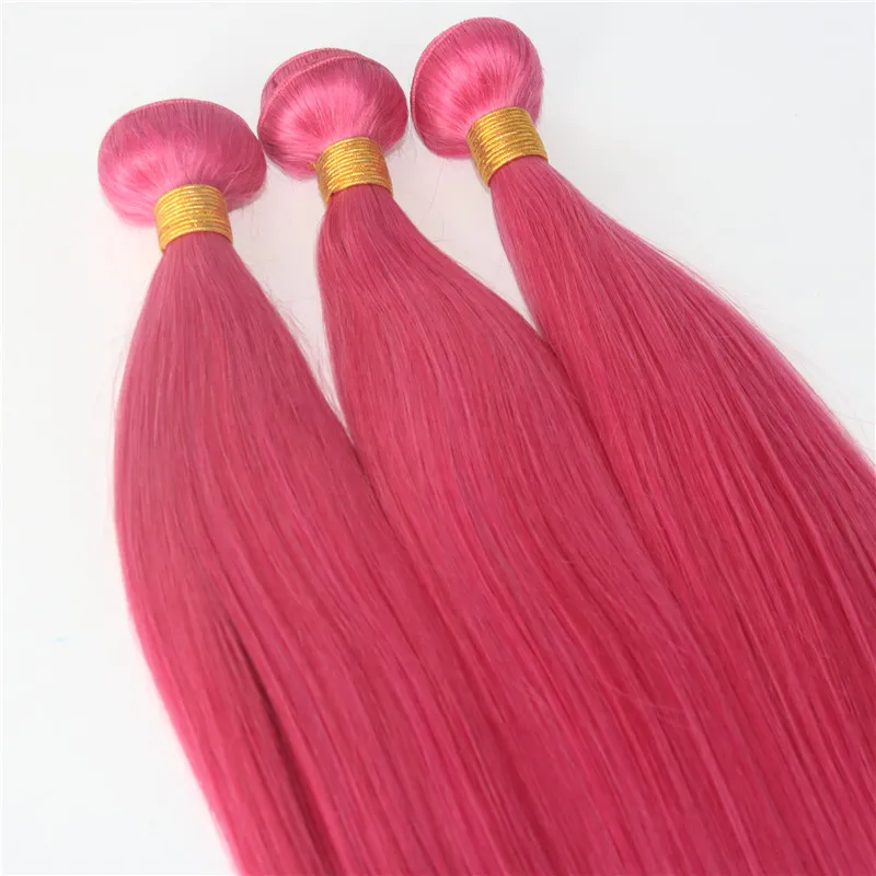 Human Hair Extensions Hot Pink Fuchsia Human Hair Weaves Brazilian Straight Virgin Hair 100gram/piece Best Quality