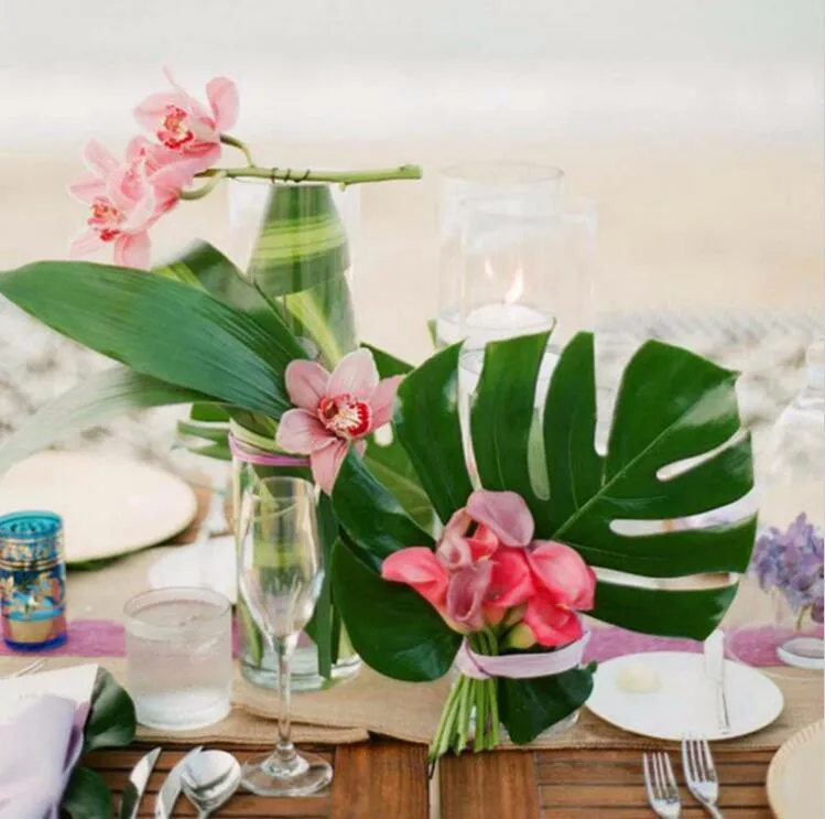 ISAKEN 12 Foglie Finte Tropicali In Plastica - Decorazione Per Feste Hawaiane, Matrimoni, Jungle Party - Varie Misure