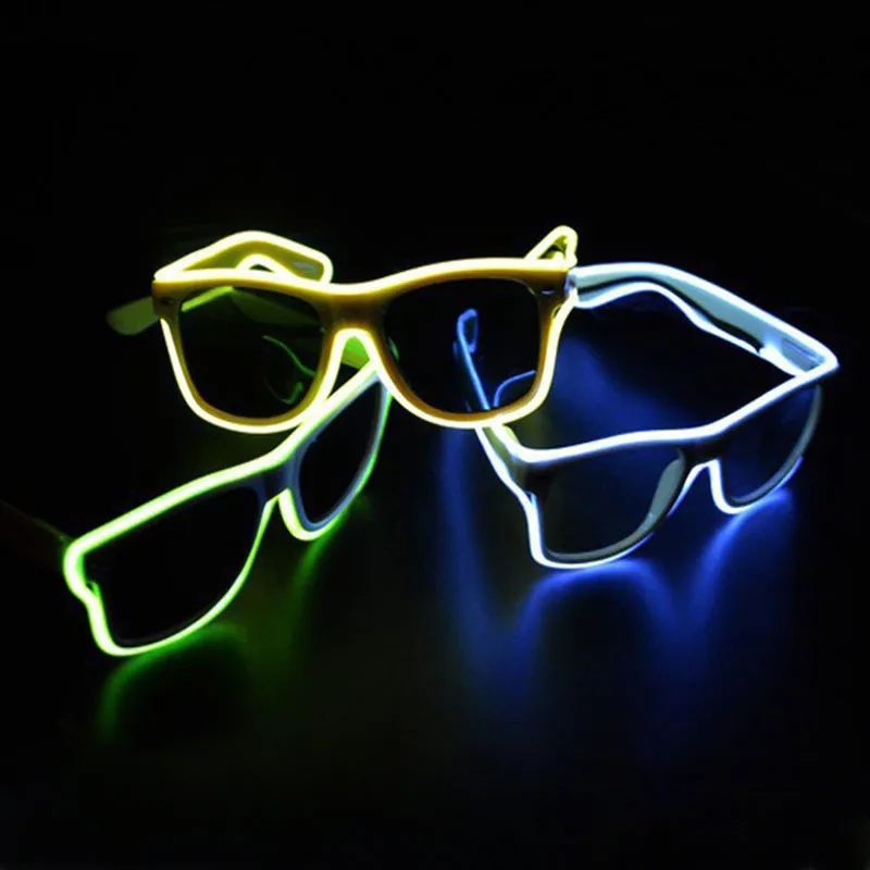 Blue El Gafas El Alambre De Moda Neón LED LED Encendido Obturador En Formado Glow Glasses Sol Rave Traje Partido DJ Gafas de sol Brillantes