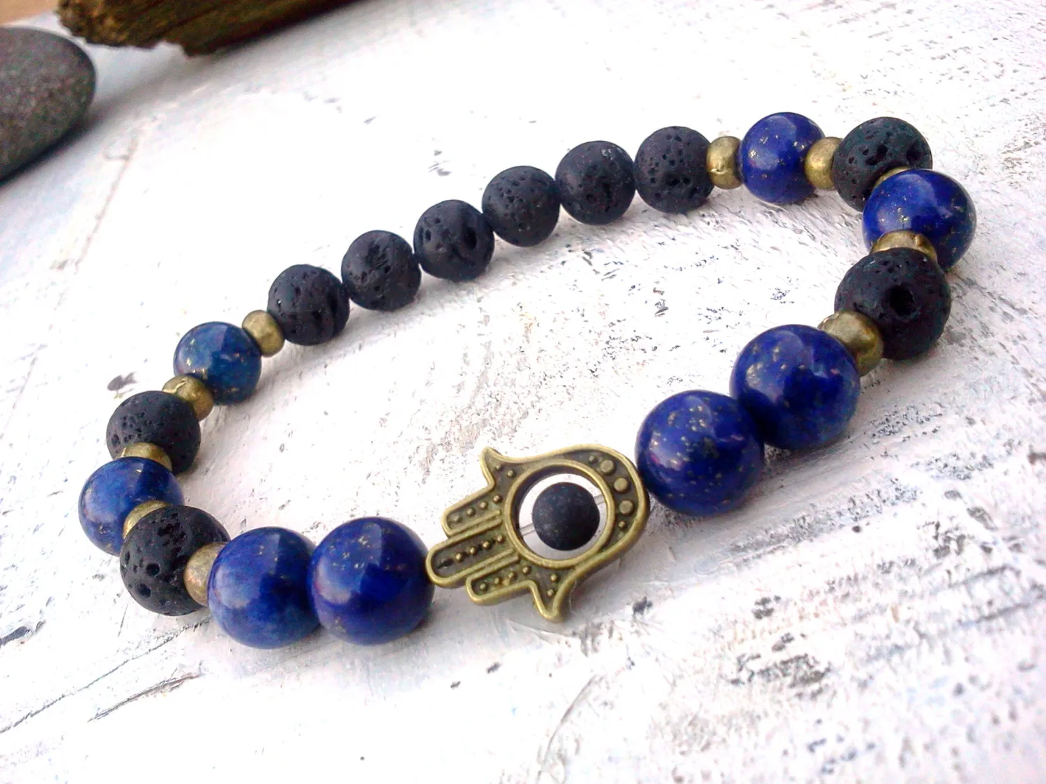 SN0295 bijoux Design de mode Lapis Lazuli Hamsa bracelet lave Hamsa bracelet Lapis et lave homme bonne chance bracelet217u