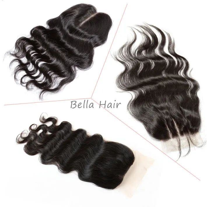 Uitverkoop Body Wave Zijden Top Vetersluiting 4x4 Braziliaans 100 Onverwerkte Zwitserse vetersluitingen Voorgeplukt Maagd Menselijk babyhaar Natuurlijke zwarte kleur 8-26 inch Bella-haar