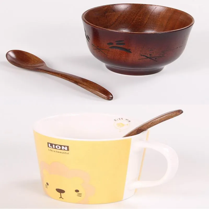 자연 나무 숟가락 에코 - 친화적 인 식기 식탁 수프 차 꿀 커피 죽 숟가락
