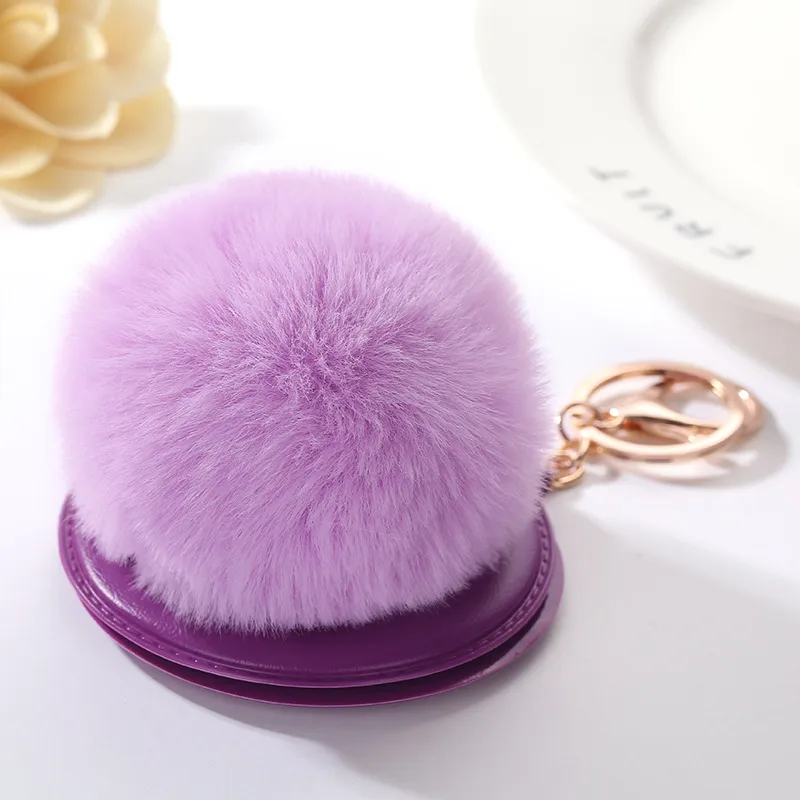 High quality Small gift make - up mirror new hair ball mirror key ring car bag ornaments pendant KR364 Keychains a 