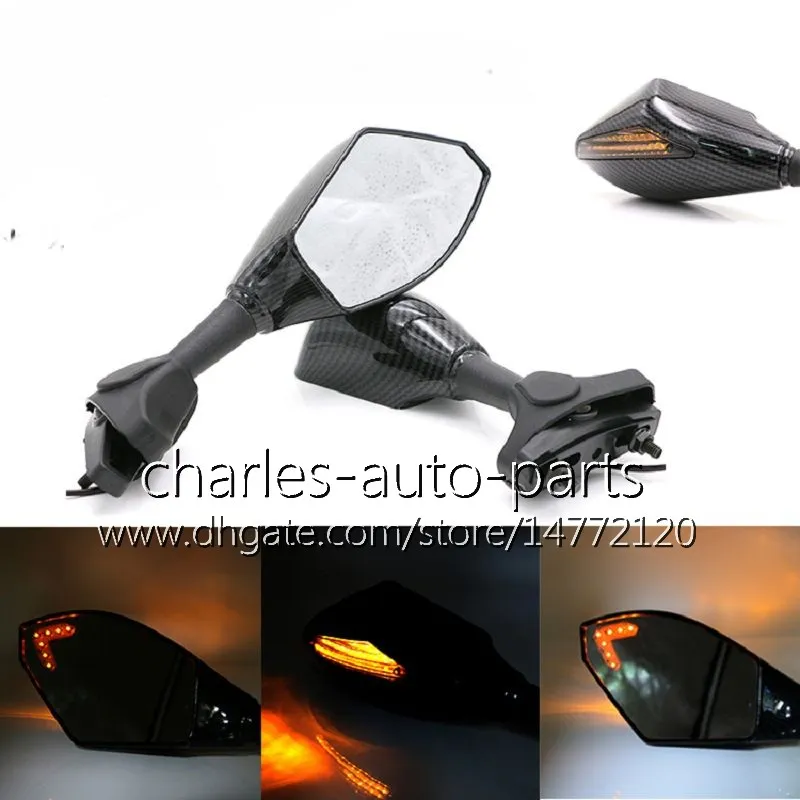 Universele Motorfiets LED Draai Signaalspiegels Draai Licht Mirror Black Carbon LED Draaiplantaarn voor Honda CBR600RR CBR1000RR CBR600 F4 F4I RR