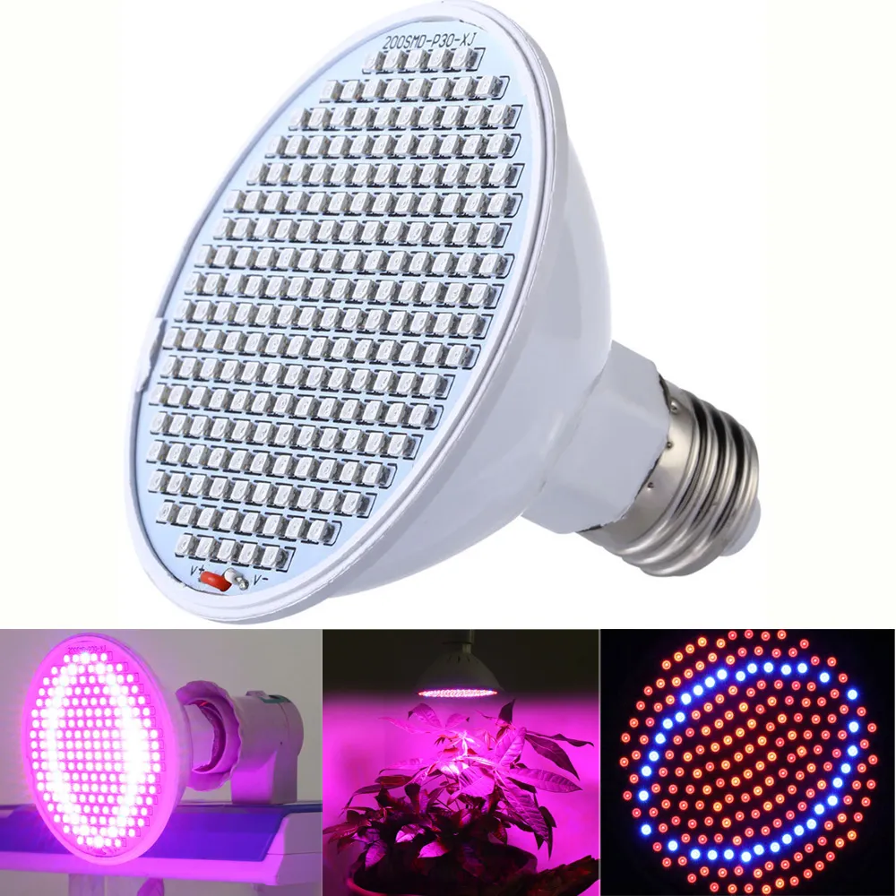 Hot Sale LED Grow Lights 24W 200-LED Full Spectrum Inomhusväxt växer Ljus E27 Hydroponic System Växande lampor för blomma Veg