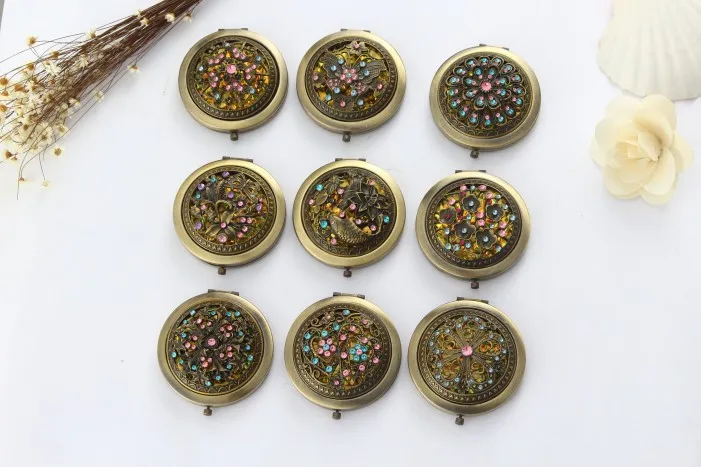 Kieszonkowy styl retro w stylu vintage MutorflyflowerPeacock Makeup kosmetyczny Pocket Compact Stainless Mirror8073117