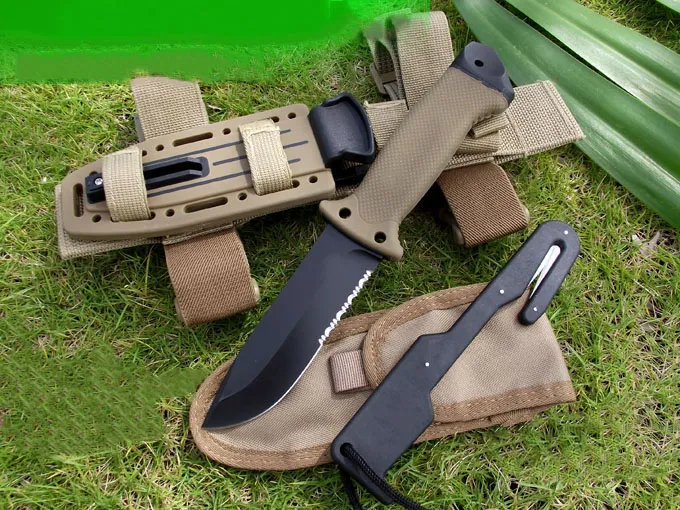 High Quality Survival Straight Knife 420HC Drop Point Half Serration Black Blade Outdoor Camping Rescue Knives