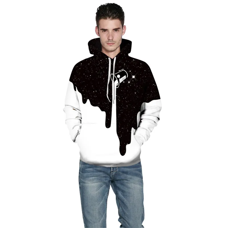 Mode män / kvinnor 3d hoodies för män designer hoodie tröja tryckt spillt mjölk utrymme Galaxy hooded sweatshirts tunna unisex pullover