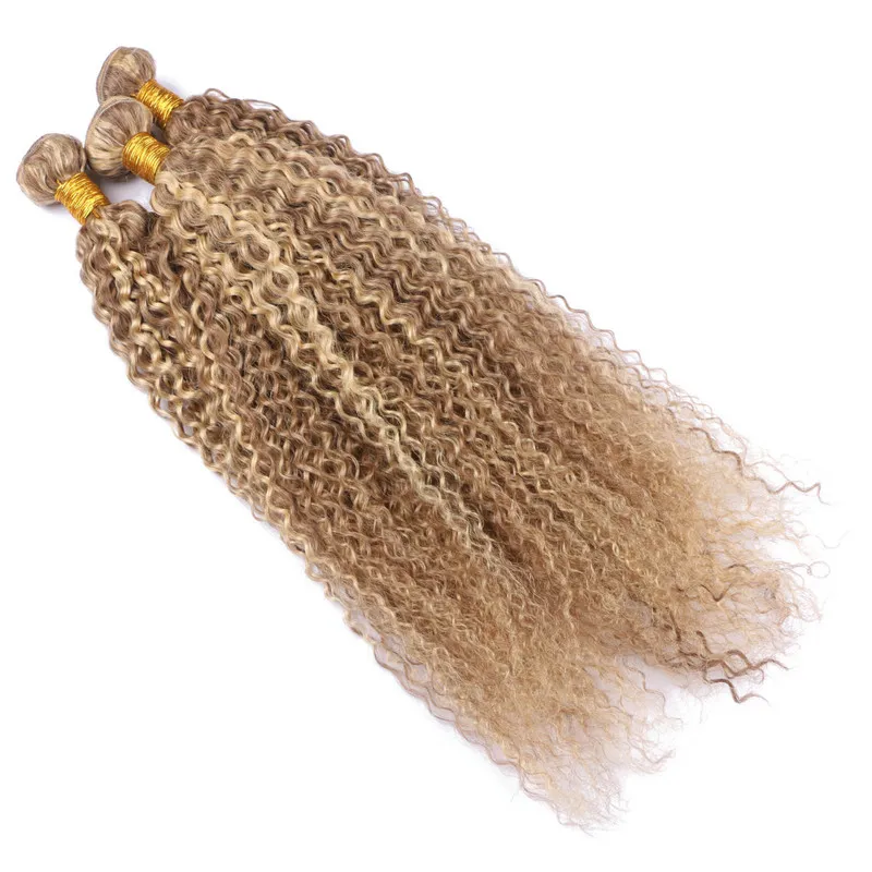 Virgin Brazilian Piano 27613 Highlight Color Human Hair Bundles Kinky Curly Light Brown Blonde Piano Mix Color Human Hair E2159730