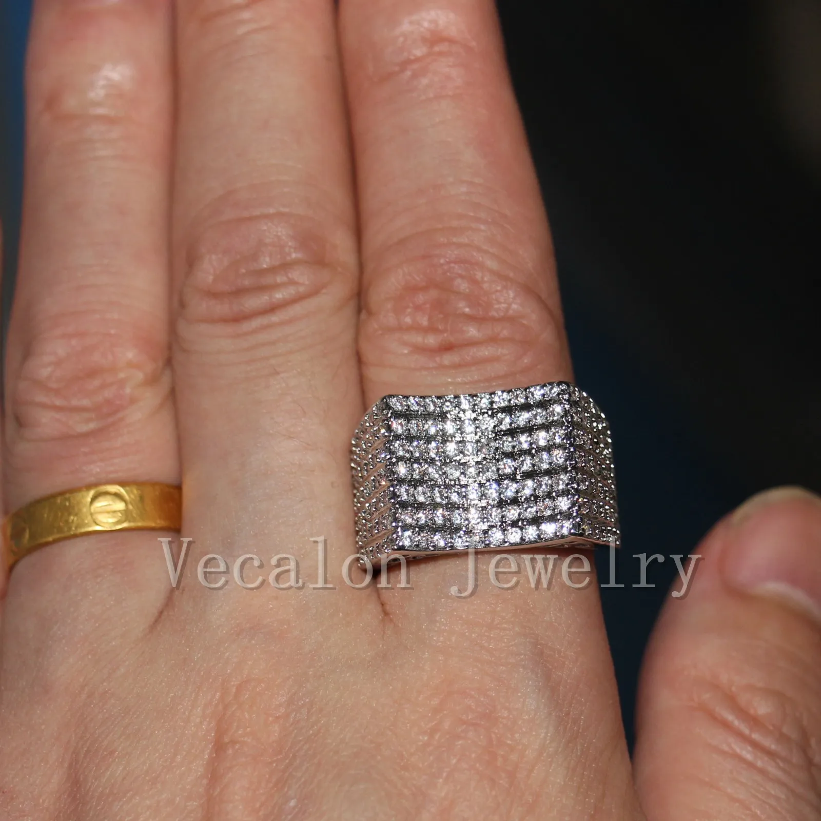 Vecalon Handmade Topaz Simulated diamond Cz Female Wedding Band 10KT White Gold Filled Engagement Ring for Women Sz 5-11