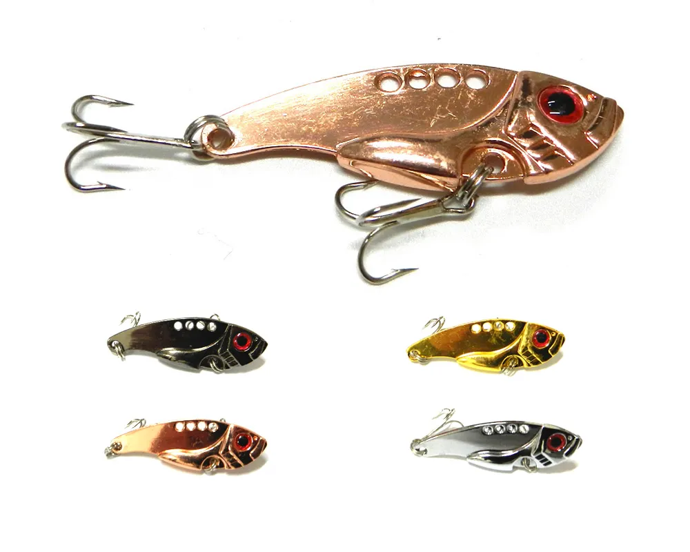 Hengjia 80sts nya 5,5 cm 11g 8 # krokar (VIB009) Design VIB Fiske Lures Fiskehantering Vibrator Lure Bait Spoon Metal Lures