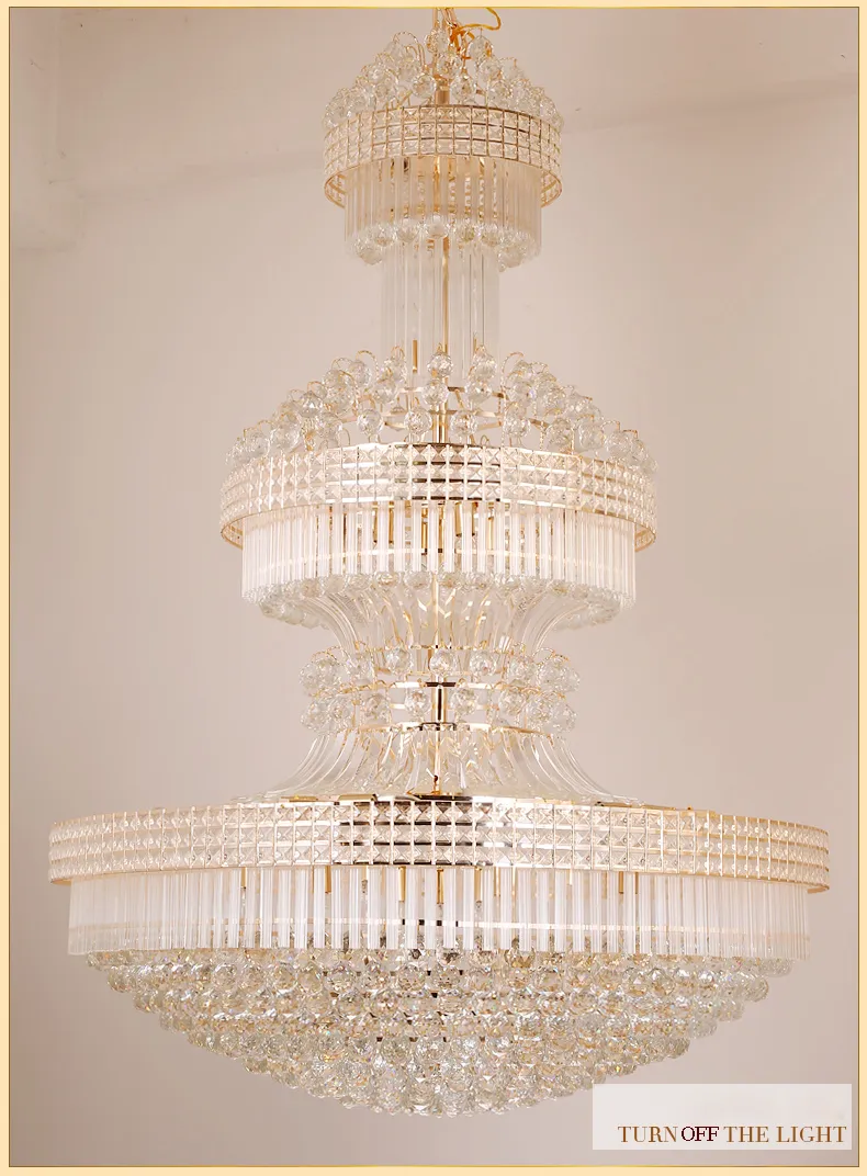 Moderne Kristall-Kronleuchter, LED-Kronleuchter, amerikanisches Gold, Beleuchtungskörper, 3 weiße Lichtfarben, dimmbar, lange Hängelampen für Zuhause, Hotel, Villa