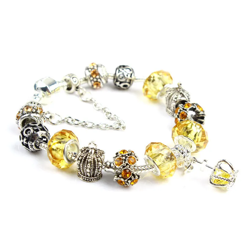 18 19 20 21 cm bedelarmband 925 zilveren armbanden voor vrouwen Royal Crown Armband Paars Crystal Beads DIY Sieraden Kerstcadeau
