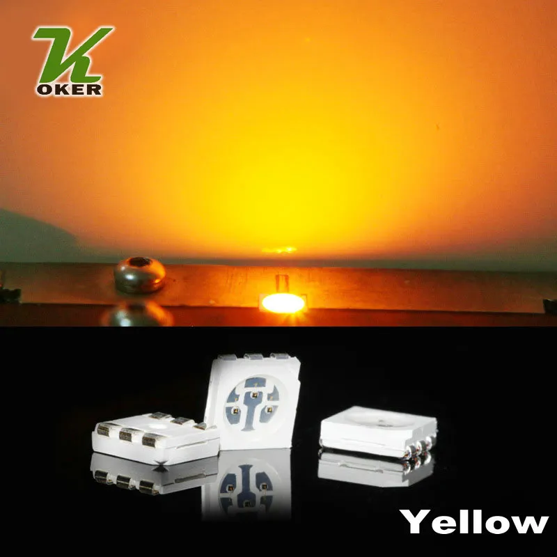 1500PCS 15-18LM Yellow PLCC-6 5050 SMD 3-CHIPS LED Lamp Diodes Ultra Bright