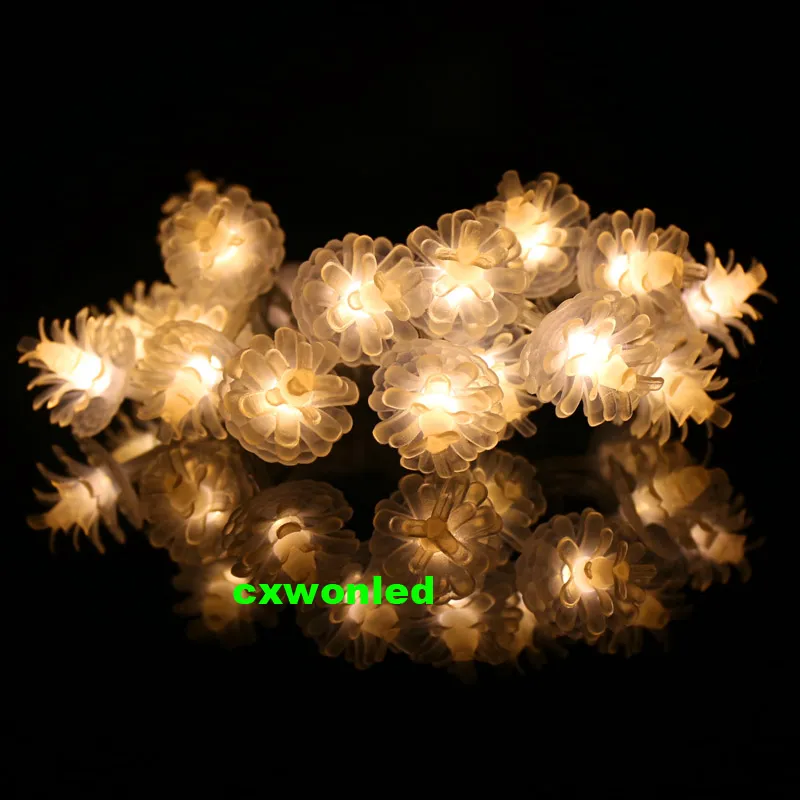 2m 20 LED Warm Wit Denne Cone Lamp Fairy String Light voor Party Bruiloft Kerstmis Home Room Decor Gift