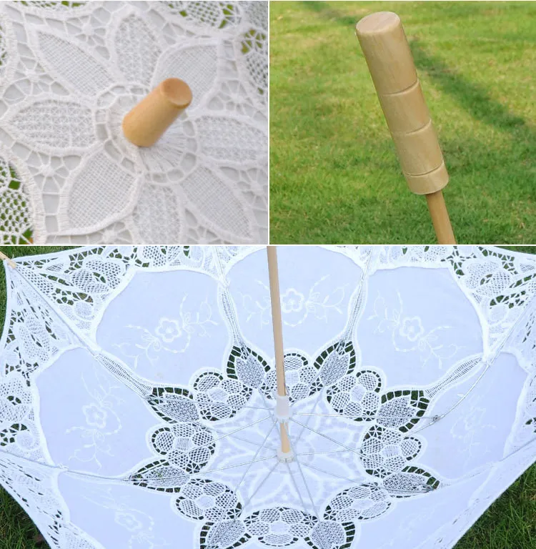 Weinlese-Baumwollspitze-Sonnenschirm BridalFlower Mädchen-handgemachter Stickerei-Regenschirm-Sonnenschirm-eleganter Hochzeitsfest-Dekorations-Regenschirm