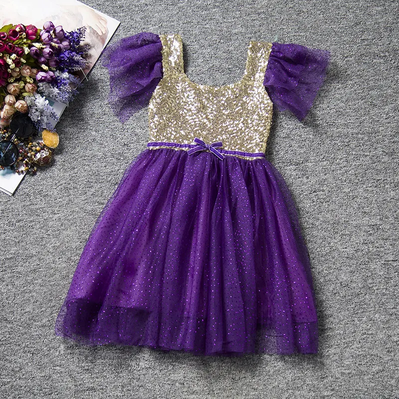 2 to 6 years Girls summer baby children sequined dresses, retail kids boutique tulle clothing, R1ES505DS-60