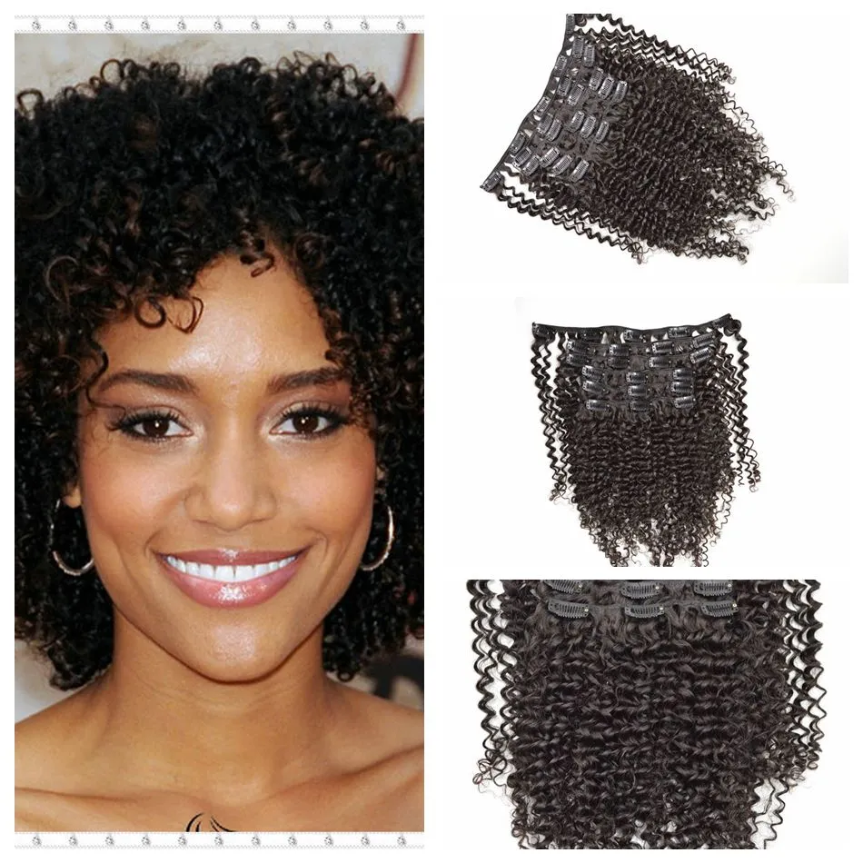Peruanische Clip-in-Echthaarverlängerungen, peruanische Afro-Kinky-Curly-Echthaar-Clip-Extensions, schwarze Farbe 1b, G-EASY Hair Products