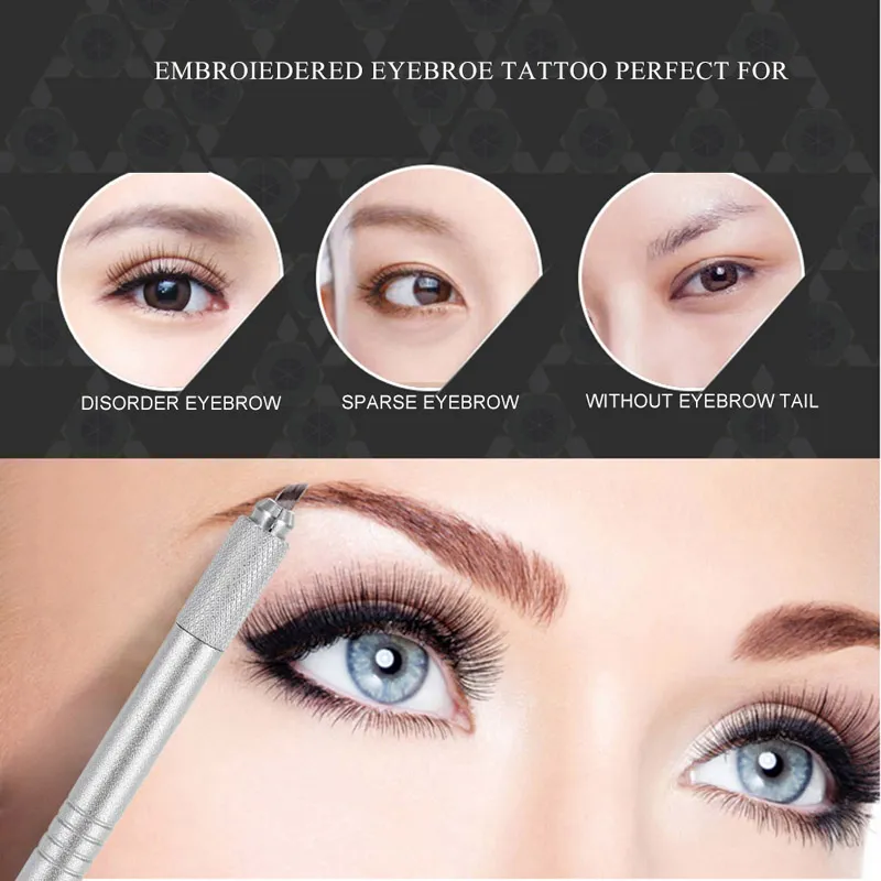 Wholesale Manual Dual-head Permanent Eyebrow Tattoo Pen Zinc Alloy Embroidered Eyebrow Makeup Tattooing Machine Microblading Pen Pencil