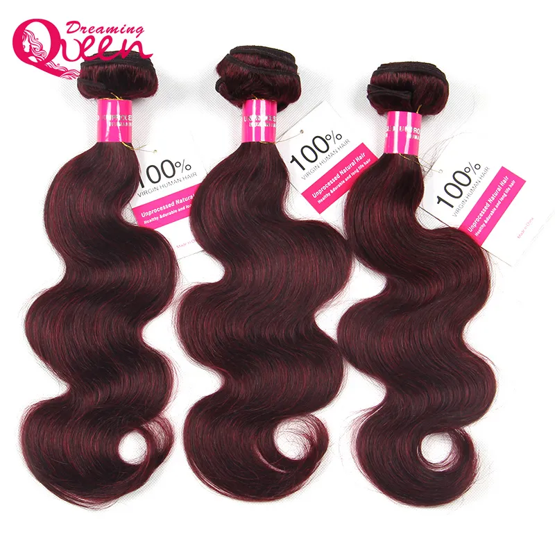 99J Burgundii Ombre Kolor Brazylijska Wave Body Wave 100 Virgin Human Hair Extensions 3 Bundle z 4x4 Lace Closure Natural Lowerline6831556