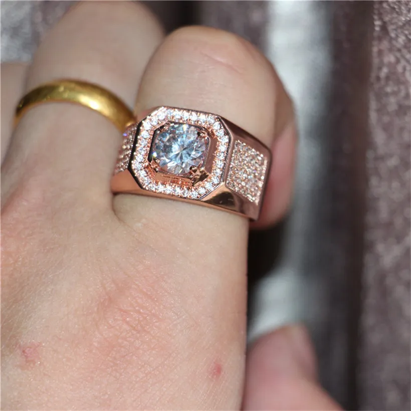 Luxury Mężczyźni 925 Srebrne Różowe Pierścienie Rose Gold Biżuteria Eternal 66mm 12ct Diamentowa cyrkon obrączka dla mężczyzn Boy1041989