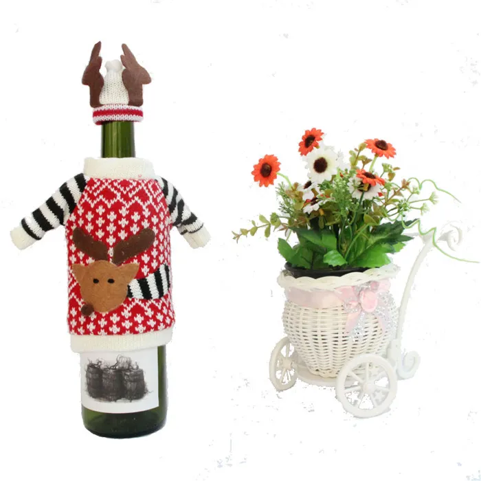 Sacs cadeaux de Noël accessoires arnaments bouteille de vin rouge chapeau hauts et pantalons sac décorations fournitures de fête fête décorations de dîner de cuisine