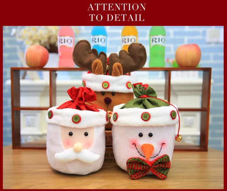 2017 Nieuwste Christmas Candy Tassen Gift Bag met Bell Cute Santa Claus Snowman Elk Bag voor Apple