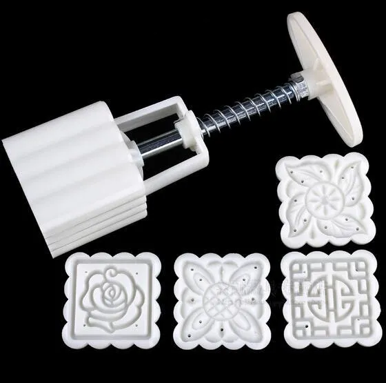 New Arrive 4 Patterns Square Moon cake Fondant Sugarcraft Decorating Cookies Mold Mould Baking Tool Set