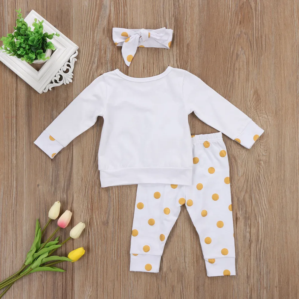 新しいIns Children Clothing Sets autumnaby Gird Unicorn Print Tshirt With Polka Dot Long Pants Headbands Sets8349330