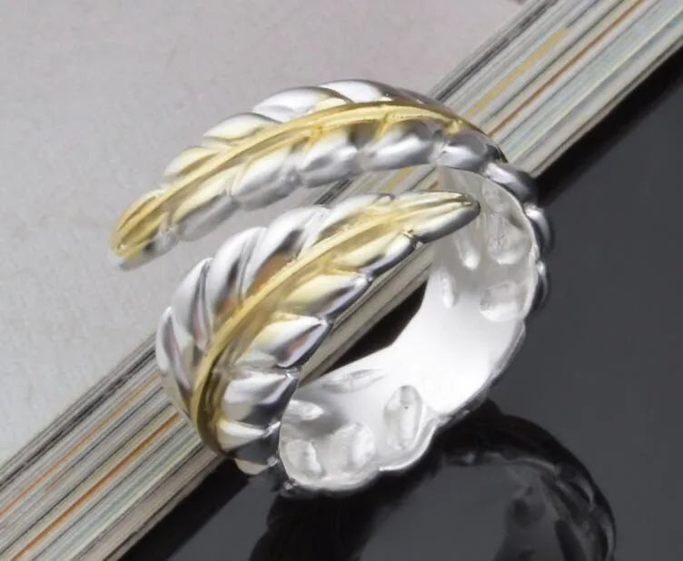 2017 venda quente chapeamento de prata esterlina 925 exagero 14 mm pena anel de abertura encantos moda jóias 10 pçs / lote