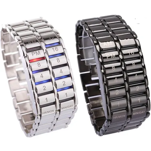 Nuovi orologi da polso a LED binari senza volto in ferro stile lava per orologio da uomo Orologi militari Relojes Nero / Argento