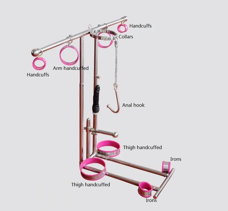 stainless steel sm bondage frame torture device arm wrist leg ankle restraint handcuffs neck corset collar anal hook dildo