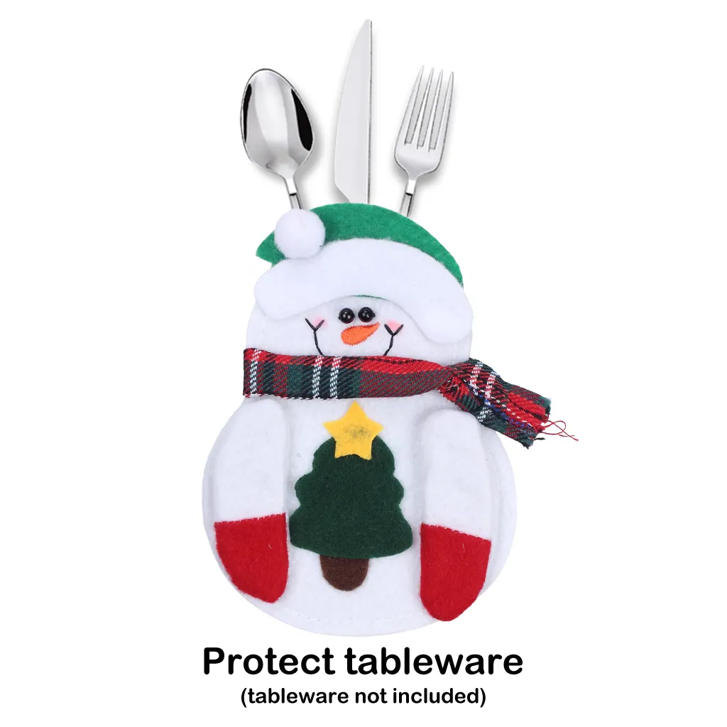 クリスマスクリスマス食器の装飾雪だるまレッドハートナイフとフォークホルダーミニカトラリーバッグ