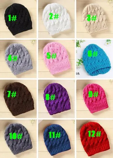 2016 Unisex Lady Bayan Erkek Örgü Baggy Beanie Tığ Bere Şapka Kayak Cap Kenevir çiçekler Şapka Kış sıcak cap 12 Renkler 20 adet / grup