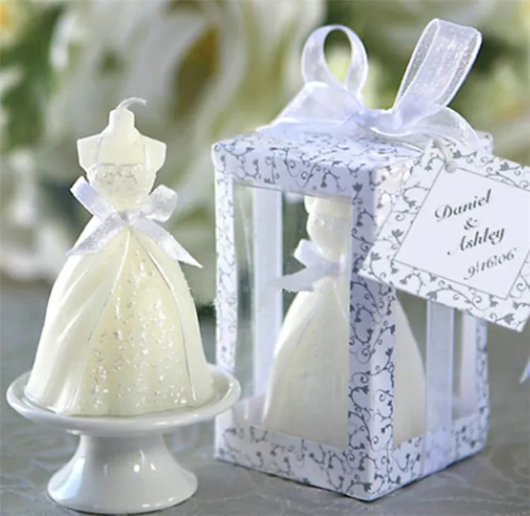 2016 nieuwe romantische witte bruids trouwjurk vorm kaars bougie bruiloft decor kaars geur kaarsen partij bruiloft benodigdheden
